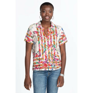 JOHNNY WAS Azzy Floral Polo Top Shirt Bamboo Womens Small Cottagecore - LKNEW!!